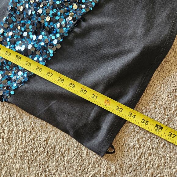 Vtg Y2K 90s Deb Mini Dress Size L Side Cutout Blue Black Sequin Party Club HOCO - Picture 9 of 10